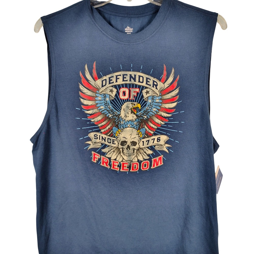 Way To Celebrate Mens Patriotic Muscle Tee Navy Blue Eagle Skull Graphic L 42-44